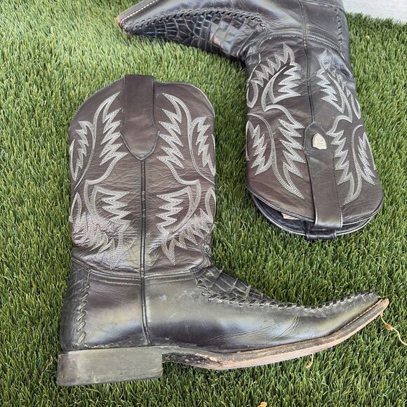 Wild West Crocodile Leather Toe Cowboy Western Boots Handcrafted Sz 8 Black main image 5